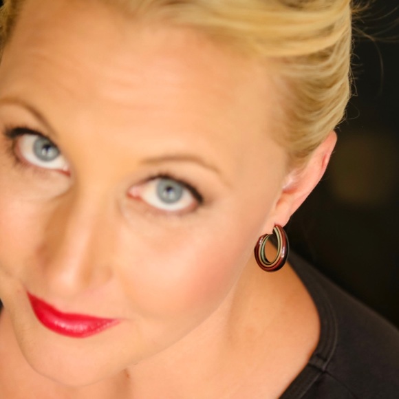 Black Stripe Vintage Lucite Tube Hoop Earrings - Picture 8 of 8